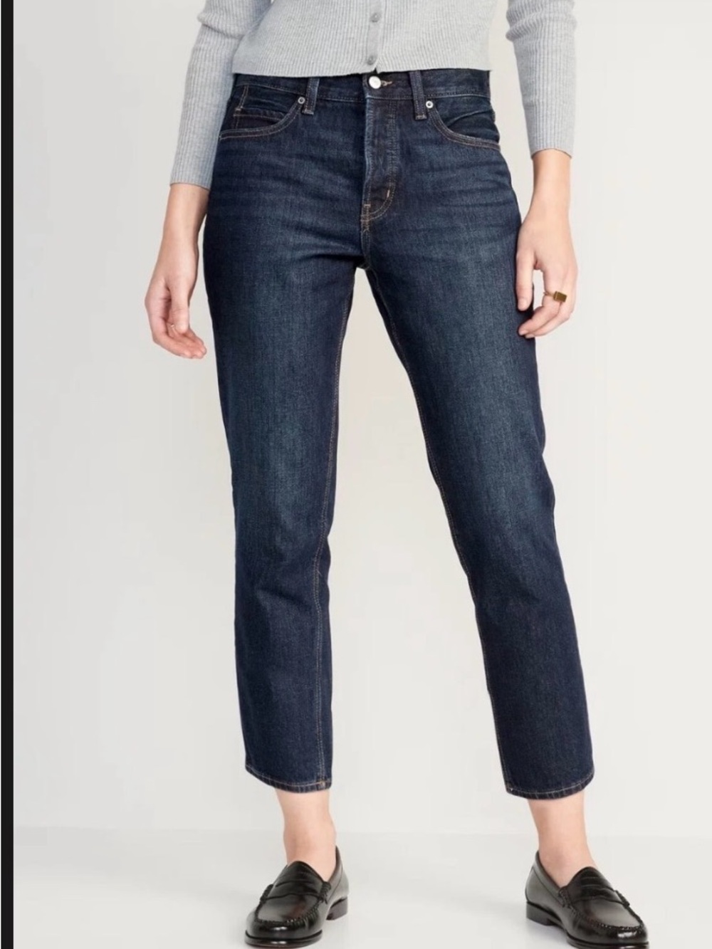 NWT Old Navy High Ride Slouchy Straight Cropped Jeans in Dark Blue Size 16.
